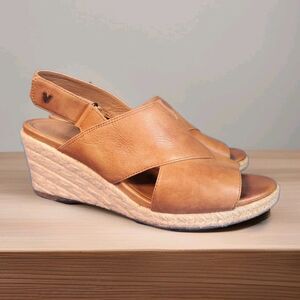 Women Vionic Sz 8.5  Espadrille Sandals Orthotic Zamar Brown Leather  Wedge